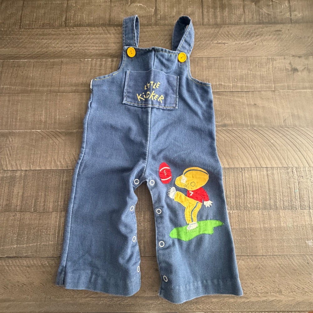 Vintage Little Kicker Blue Denim Overall Football Embroidered Toddler 18-24Month
